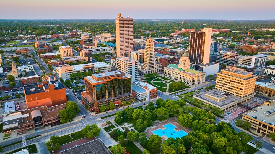 An aerial view of Fort Wayne, Indiana.