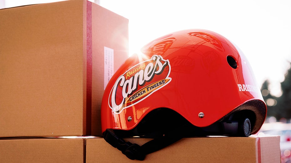 A Raising Cane's bike helmet