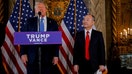 U.S. President-elect Donald Trump delivers remarks next to Chairman and CEO of SoftBank Masayoshi Son, at Mar-a-Lago in Palm Beach, Fla., on Monday, Dec. 16.